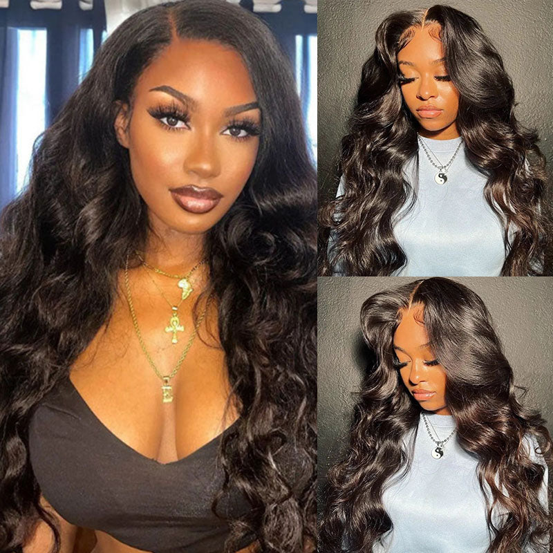 Wesface Body Wave 4x4 Lace Closure Wig Natural Black Human Hair Wig