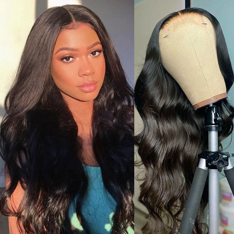 Wesface Body Wave 4x4 Lace Closure Wig Natural Black Human Hair Wig
