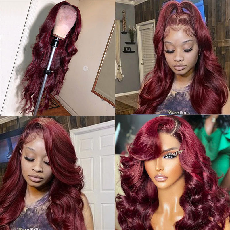 Wesface Body Wave 99J Color 13x4 Lace Front Wig Human Hair Wig