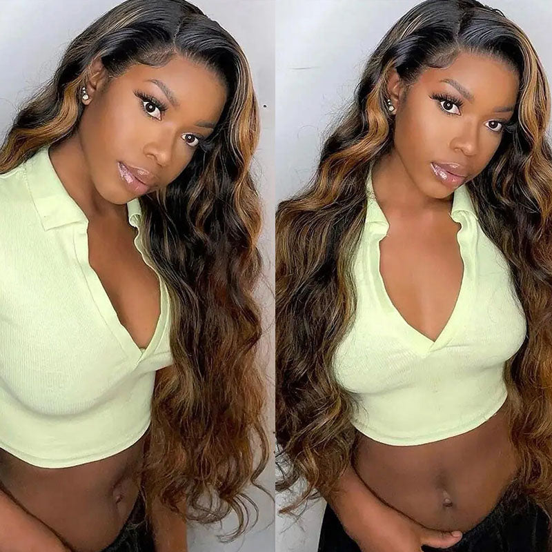Wesface Body Wave P4/27 Color Highlight Real Transparent 13x4 Lace Front Human Hair Wig