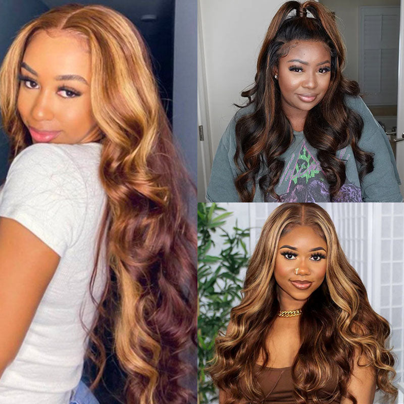 Wesface Body Wave P4/27 Color Highlight Real Transparent 13x4 Lace Front Human Hair Wig
