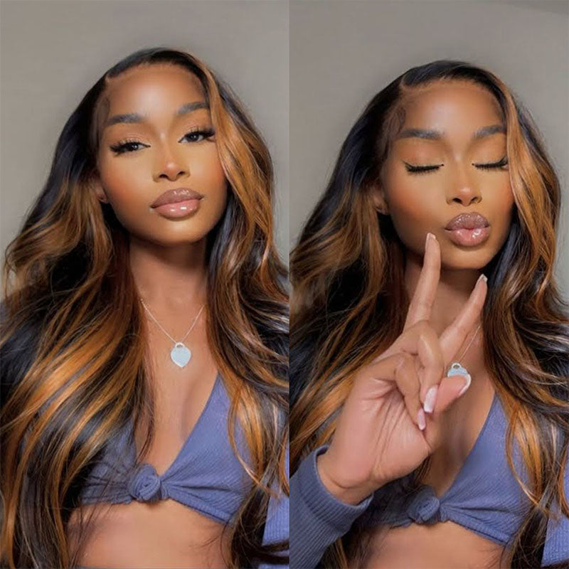 Wesface Body Wave P4/27 Color 13x6 Transparent Lace Front Highlight Ombre Brown Honey Blonde Wigs