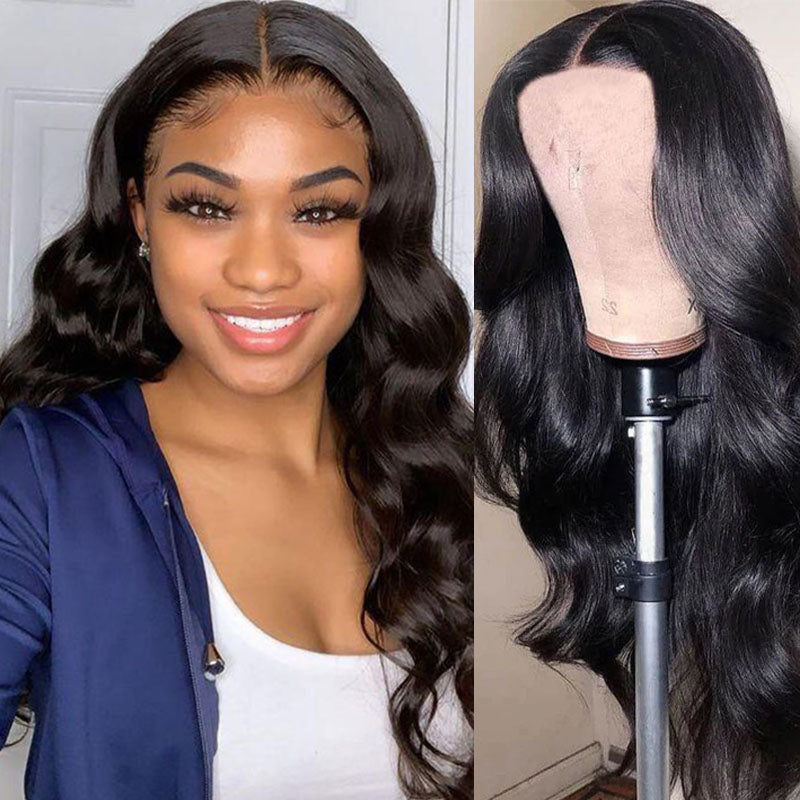 Peluca de cabello humano Wesface Body Wave T Part, color negro natural, densidad del 180 %