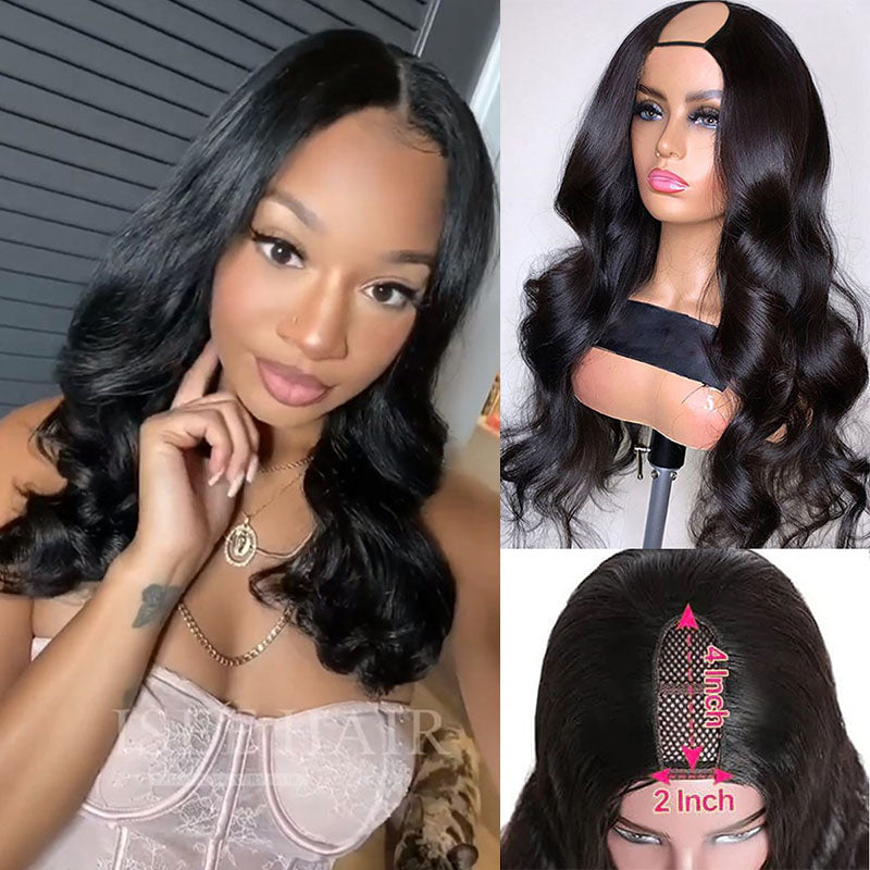 Wesface Body Wave U Part Wig Natural Black Human Hair Wig 180% Density