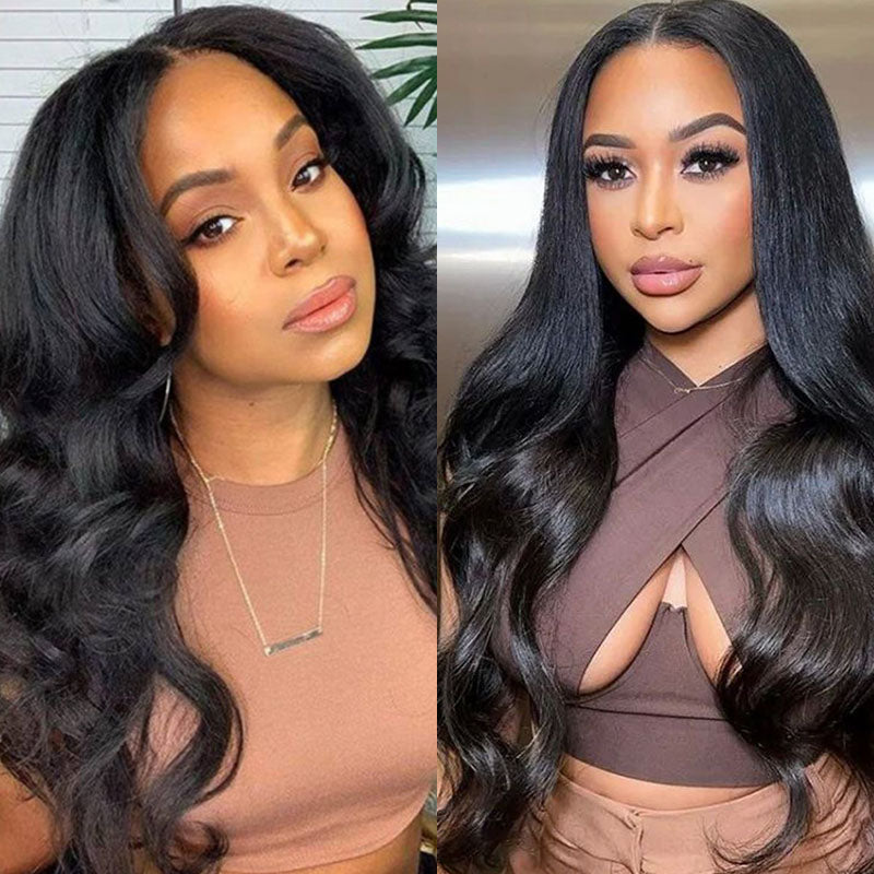 Wesface Body Wave V Part Wig Natural Black Glueless Human Hair Wig 180% Density