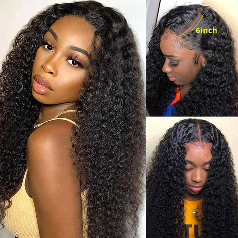 Wesface Curly 13x6 Lace Front Wig Natural Black Human Hair Wig