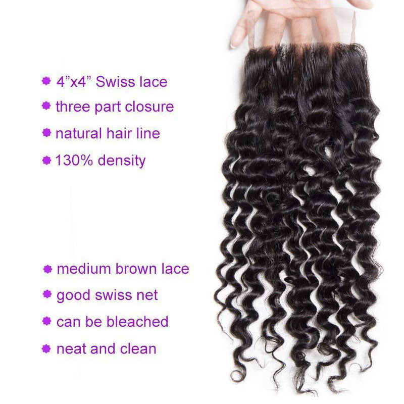 Wesface Curly 3 Pcs Bundles Hair Weft With 4x4 Lace Closure Human Virgin Hair