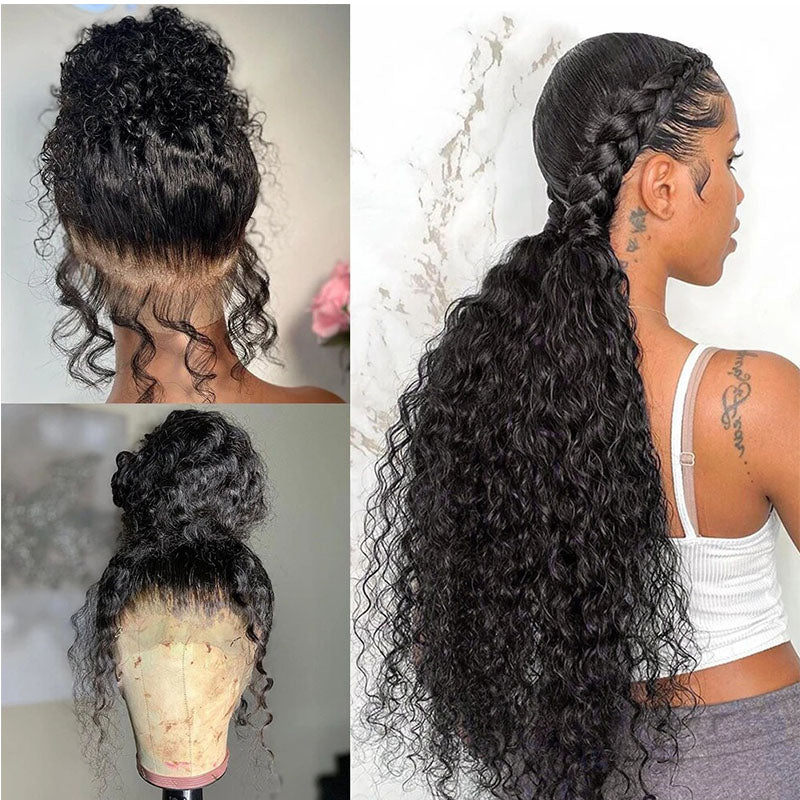 Wesface Curly 360 Lace Frontal Wig Natural Black Human Hair Wig