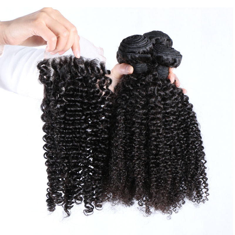 Wesface Curly 4 Pcs Bundles Hair Weft With 4x4 Lace Closure Human Virgin Hair