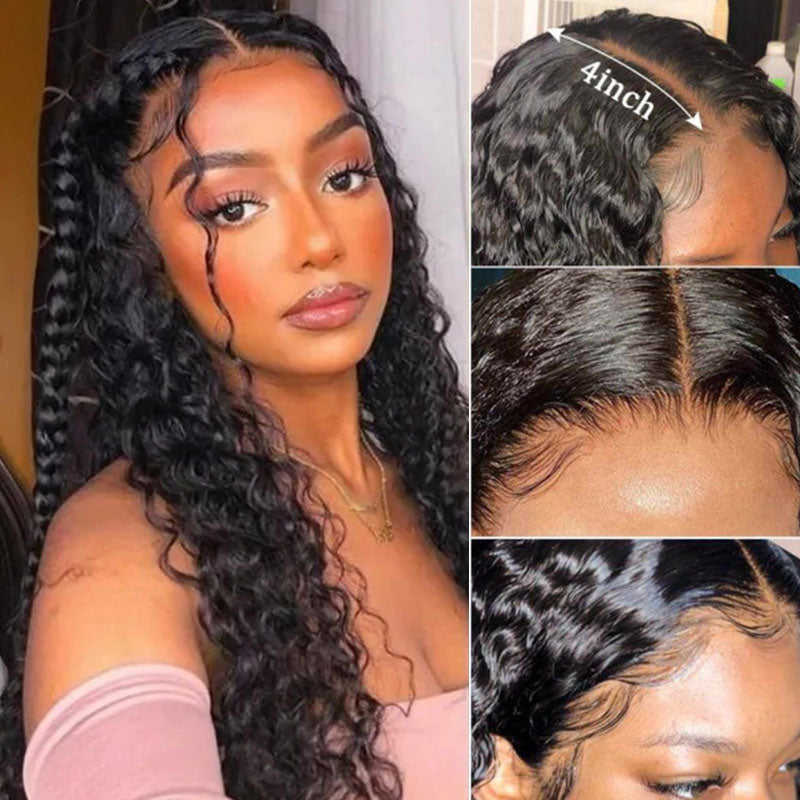 Wesface Curly 4x4 Lace Closure Wig Natural Black Human Hair Wig