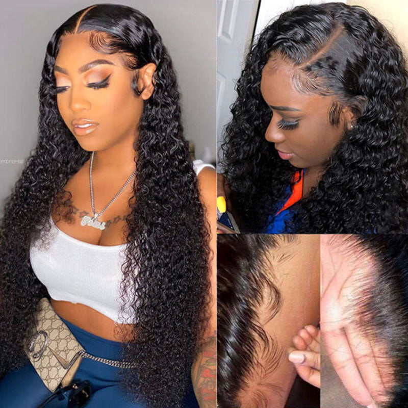 Wesface Curly 5x5 Lace Closure Wig Natural Black Human Hair Wig