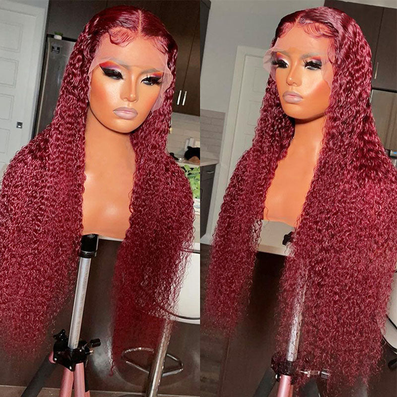 Wesface Hair Curly Burgundy 99J Color 13x6 Lace Front Human Hair Wig