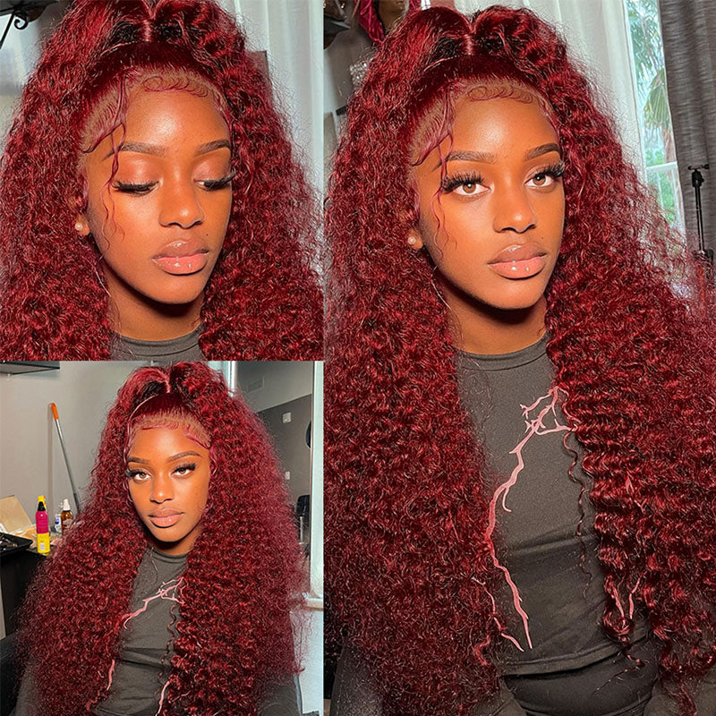 Wesface Hair Curly Burgundy 99J Color 13x6 Lace Front Human Hair Wig