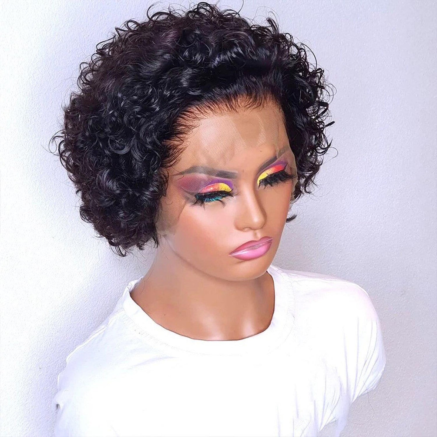 Wesface Hair Curly 8 Inch Lace Front  Bob Stylish Human Hair Wig