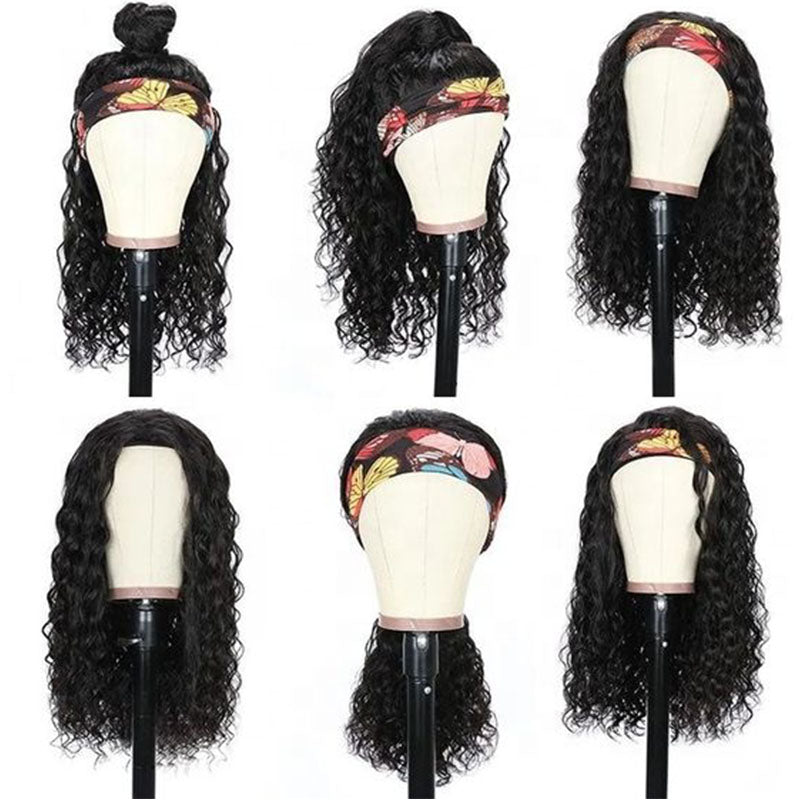 Wesface Curly Headband Wig 14-30 Inch Human Hair Wig 180% Density