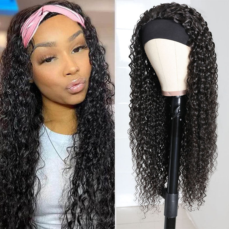 Wesface Curly Headband Wig 14-30 Inch Human Hair Wig 180% Density