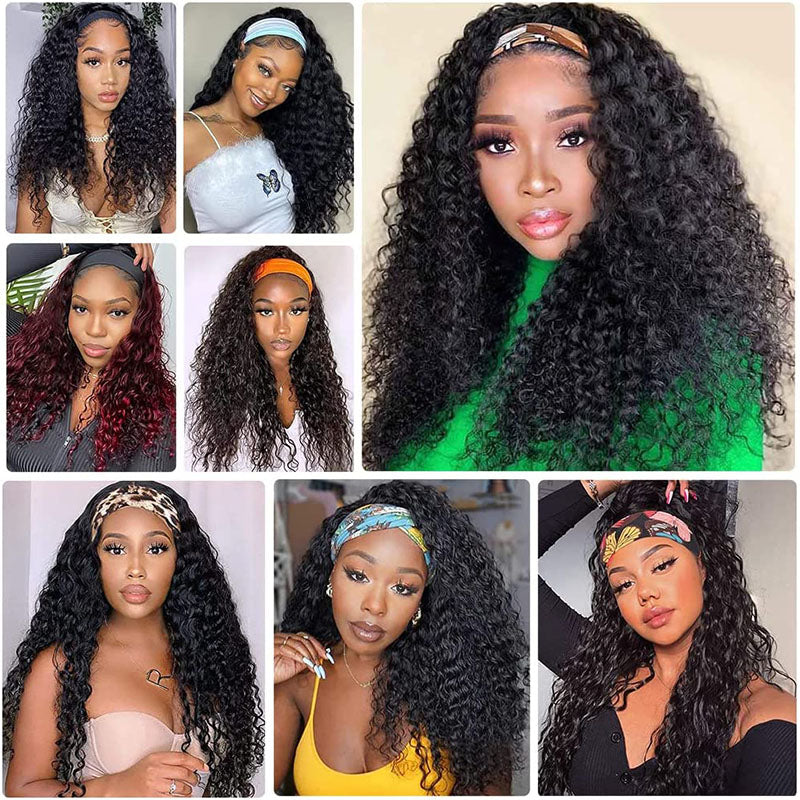 Wesface Curly Headband Wig 14-30 Inch Human Hair Wig 180% Density