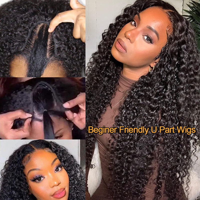 Wesface Curly U Part Wig Human Hair Wig 180% Density