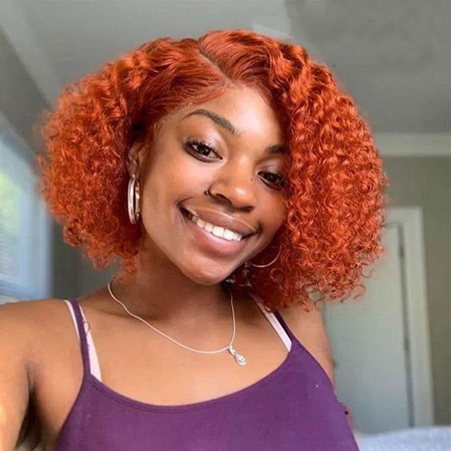 Wesface Deep Curly 210% Density Ginger Orange Color 13x4 Lace Bob Wig