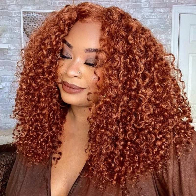 Wesface Deep Curly 210% Density Ginger Orange Color 13x4 Lace Bob Wig