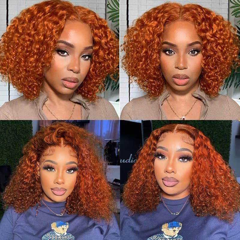 Wesface Deep Curly 210% Density Ginger Orange Color 13x4 Lace Bob Wig