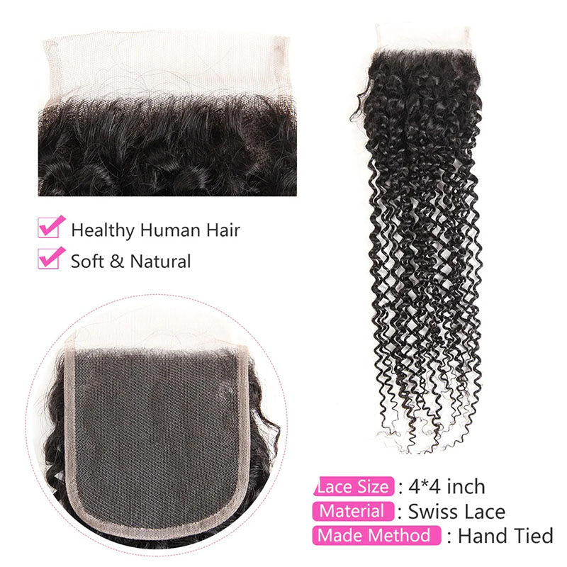 Wesface Deep Wave 1 Pcs Lace Closure Natural Black Human Hair