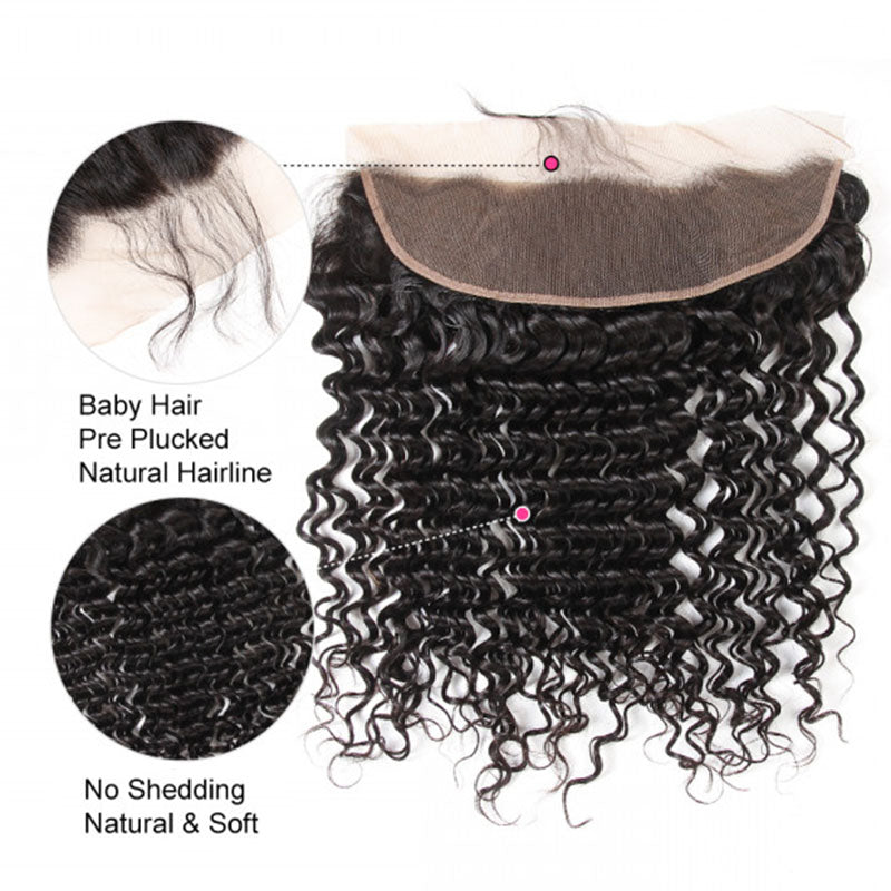 Wesface Deep Wave 1 Pcs Lace Frontal Natural Black Human Virgin Hair