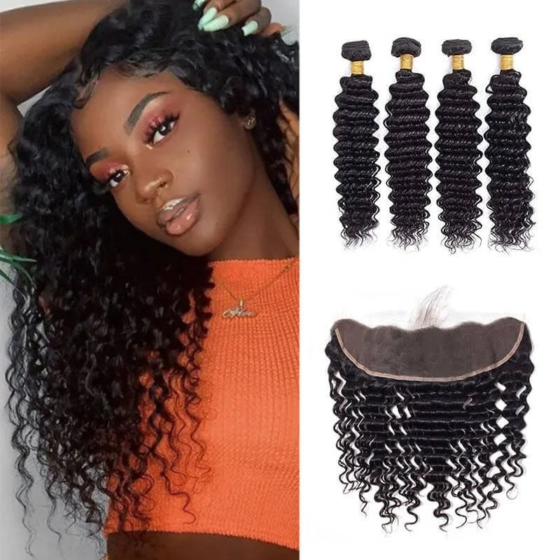 Wesface Deep Wave 1 Pcs Lace Frontal Natural Black Human Virgin Hair