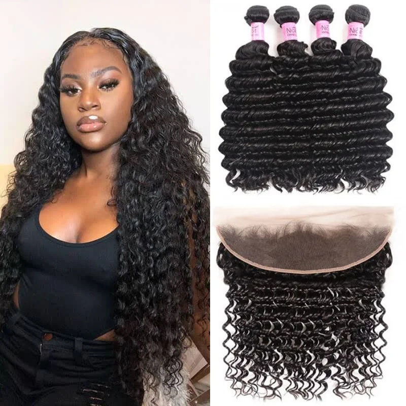 Wesface Deep Wave 1 Pcs Lace Frontal Natural Black Human Virgin Hair