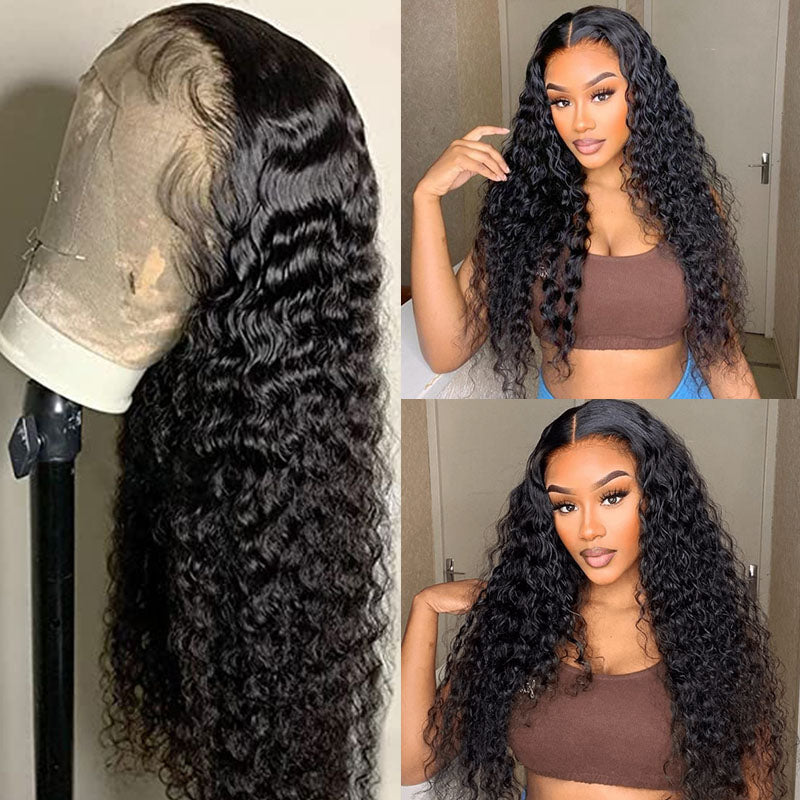 Wesface Deep Wave 13x6 Lace Front Wig Peruca de cabelo humano preto natural
