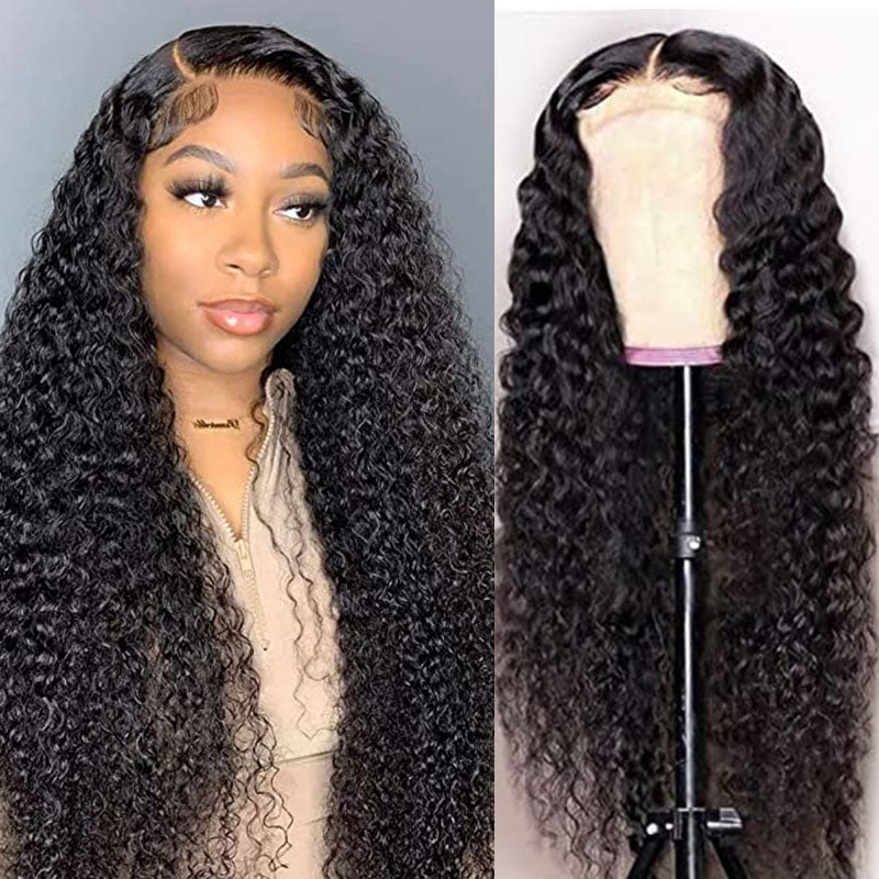 Wesface Deep Wave 13x6 Lace Front Wig Natural Black Human Hair Wig