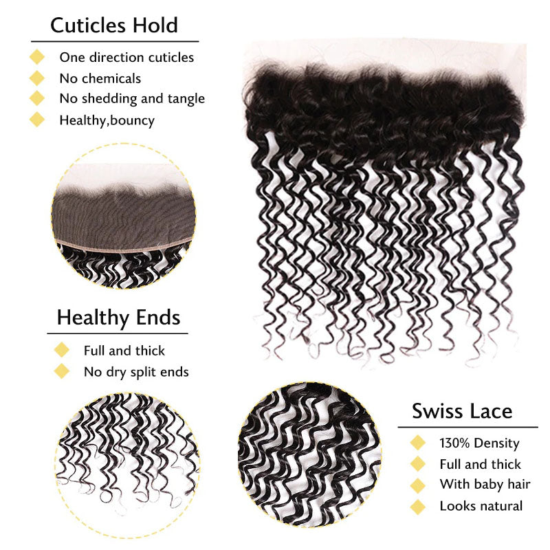 Wesface Deep Wave 3 Bundles Hair Weft With 13x4 Lace Frontal Human Hair