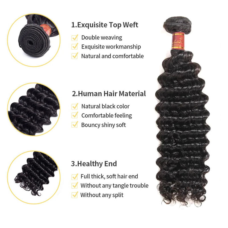 Wesface Deep Wave 3 Bundles Hair Weft With 4x4 Lace Closure Human Hair