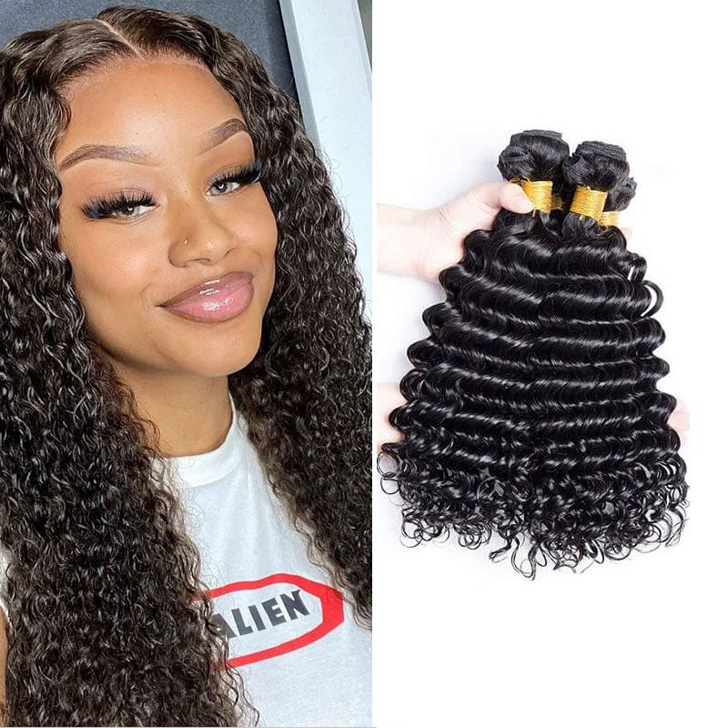 Wesface Deep Wave 3 Bundles Hair Weft With 4x4 Lace Closure Human Hair