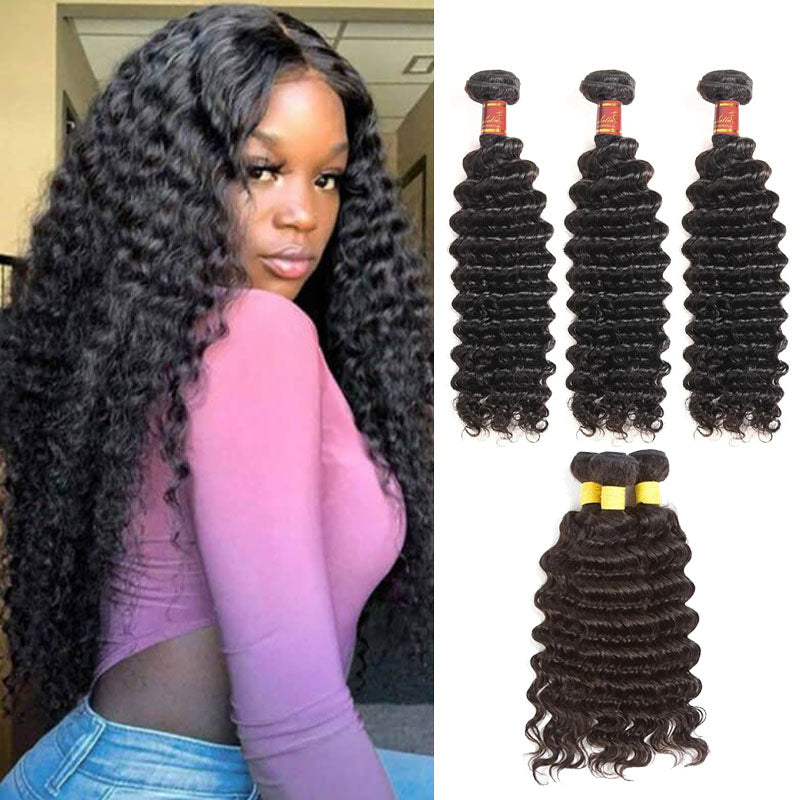 Wesface Deep Wave 3 Bundles Unprocessed Virgin Human Hair Weave