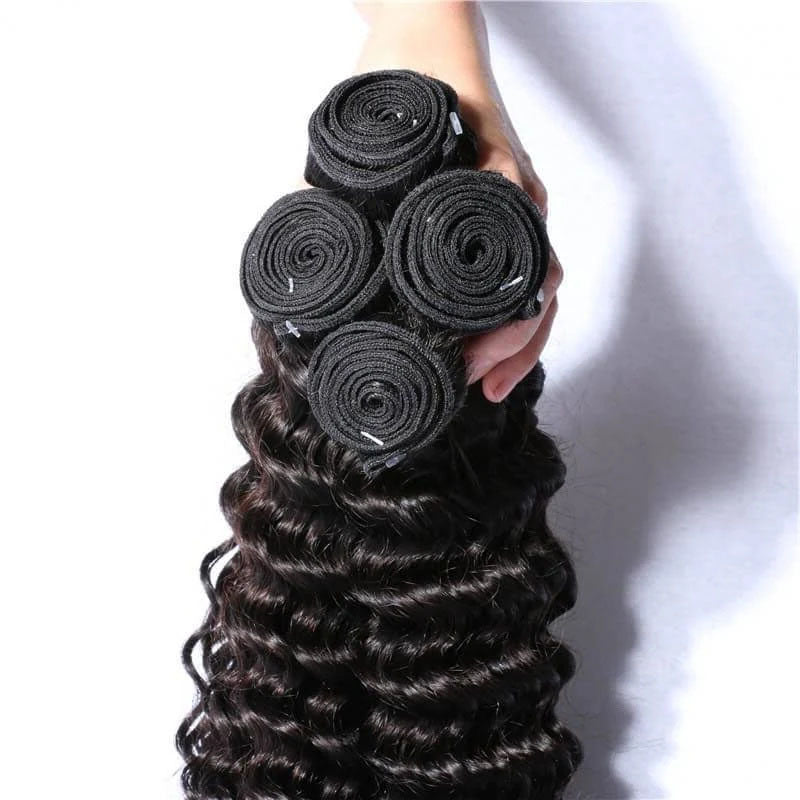 Wesface Deep Wave 4 Bundles Hair Weft With 4x4 Lace Closure Human Hair