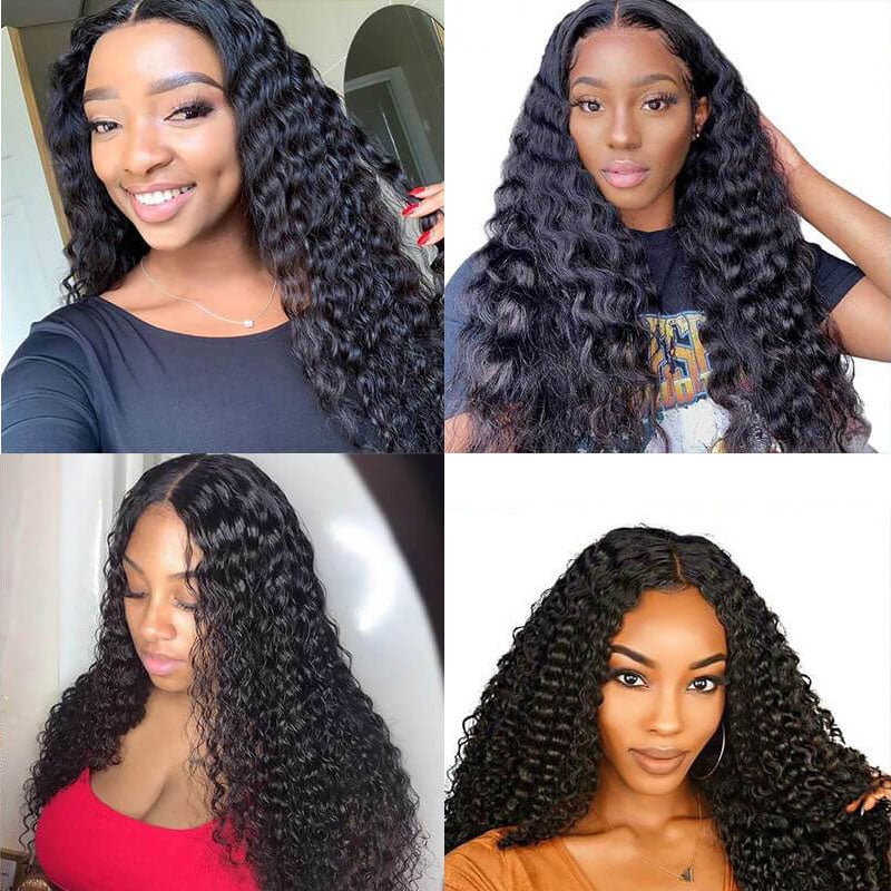 Wesface Deep Wave 4 paquetes de trama de cabello con cierre de encaje 4x4 Cabello humano