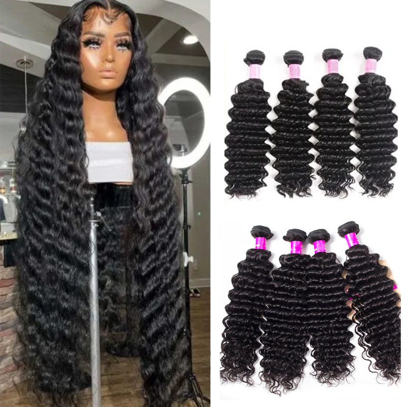 Wesface Deep Wave 4 Bundles Natural Black Unprocessed Virgin Human Hair
