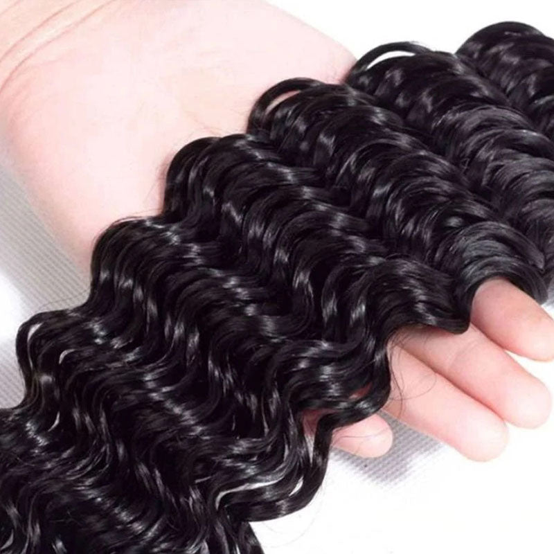 Wesface Deep Wave 4 Bundles Natural Black Unprocessed Virgin Human Hair