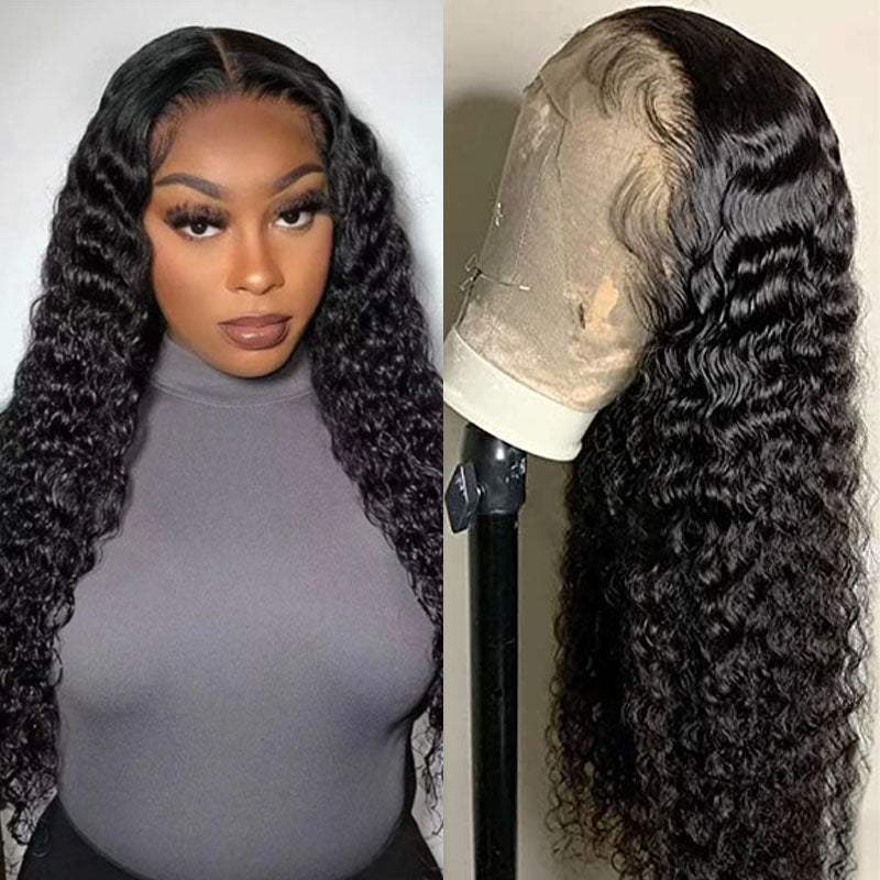Wesface Deep Wave 4x4 Lace Closure Wig Natural Black Human Hair Wig