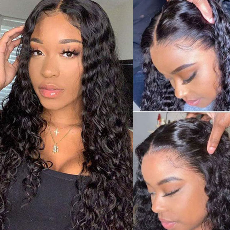 Wesface Deep Wave 4x4 Lace Closure Wig Natural Black Human Hair Wig