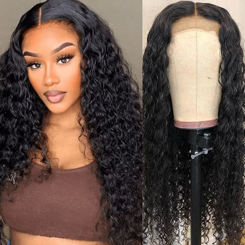 Wesface Deep Wave 4x4 Lace Closure Wig Natural Black Human Hair Wig