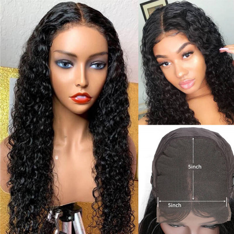 Wesface Deep Wave 5x5 Lace Closure Wig Natural Black Human Hair Wig