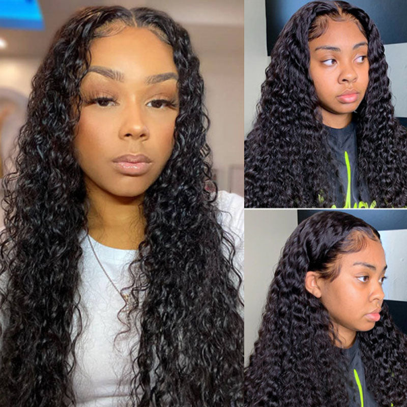 Wesface Deep Wave 5x5 Lace Closure Wig Natural Black Human Hair Wig