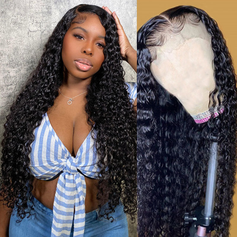 Wesface Deep Wave 5x5 Lace Closure Wig Natural Black Human Hair Wig