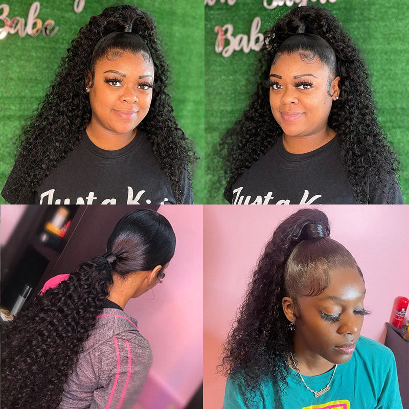 Wesface Hair 16-40 Inch Deep Wave Ponytail Human Hair Natural Black