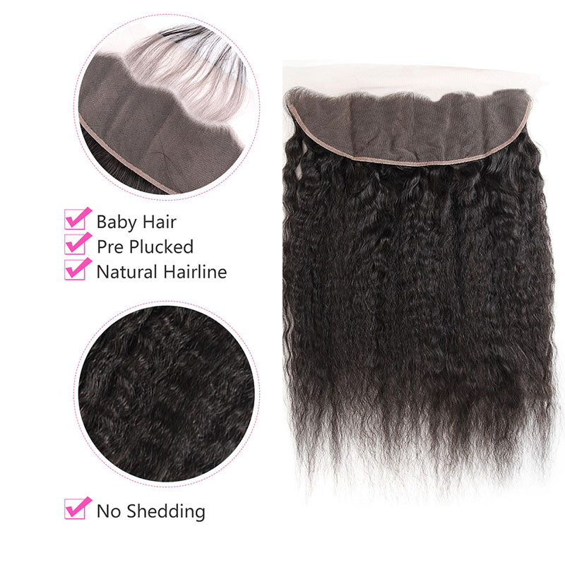 Wesface Kinky Straight 1 Pcs 13x4 Lace Frontal Natural Black Human Hair