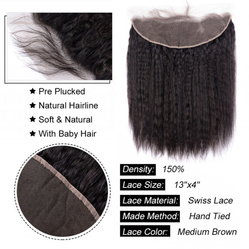 Wesface Kinky Straight 1 Pcs 13x4 Lace Frontal Natural Black Human Hair