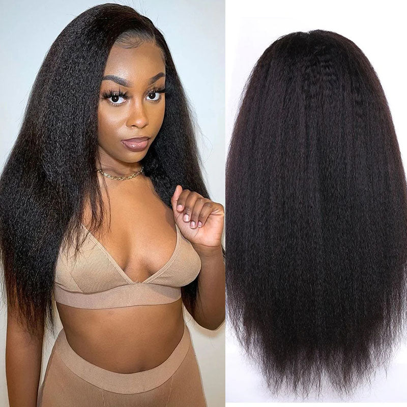 Wesface Kinky Straight 13x6 Lace Front Wig Natural Black Human Hair Wig