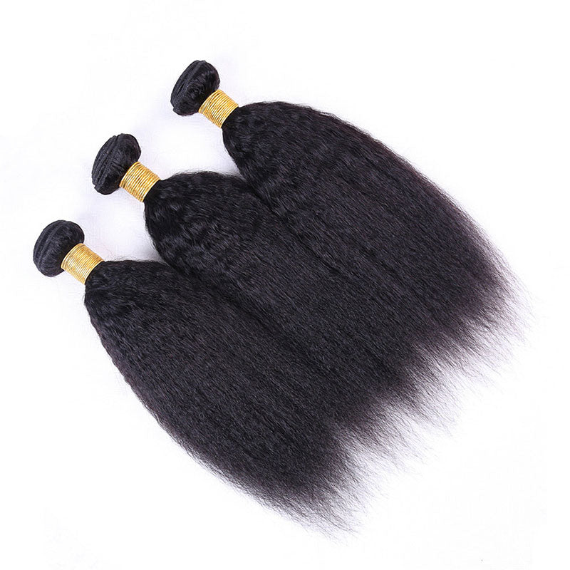 Wesface Kinky Straight 3 Pcs Bundles Hair Weft With 4x4 Lace Closure Natural Black Human Hair